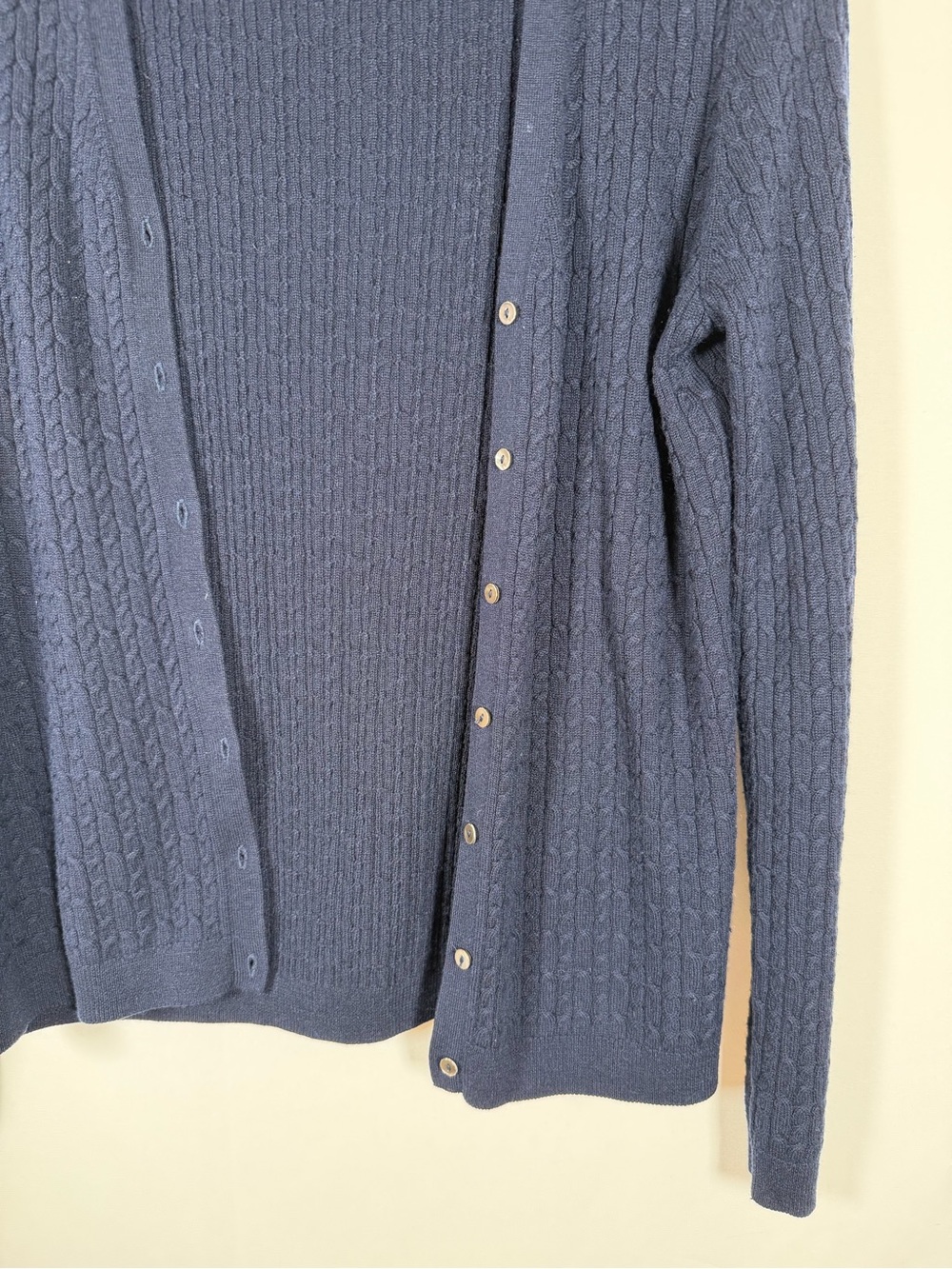 Brooks Brothers Navy Silk Cashmere Blend Cable Knit Button-Front Preppy Cardigan - Picture 3 of 8